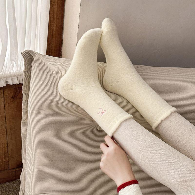 Bow Embroidered Fleece Socks Product Image