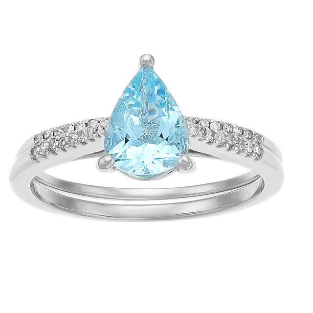 Gemminded 10k White Gold Pear Aquamarine 1/7 Carat T.W. Diamond Ring, Womens, 10k Whgold Product Image