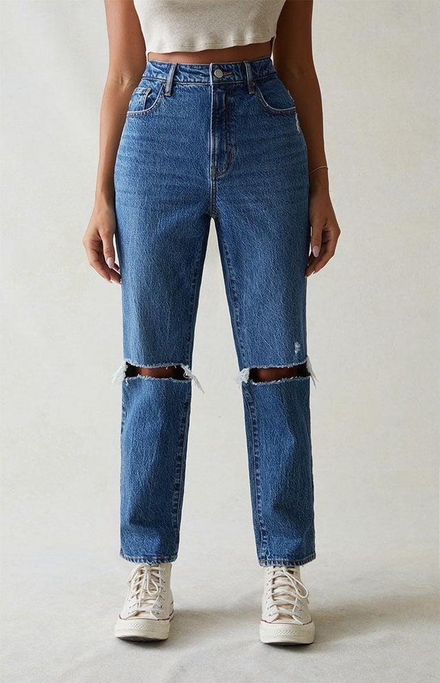 PacSun Womens Eco Stretch Dark Ripped Curve Straight Leg Jeans Product Image