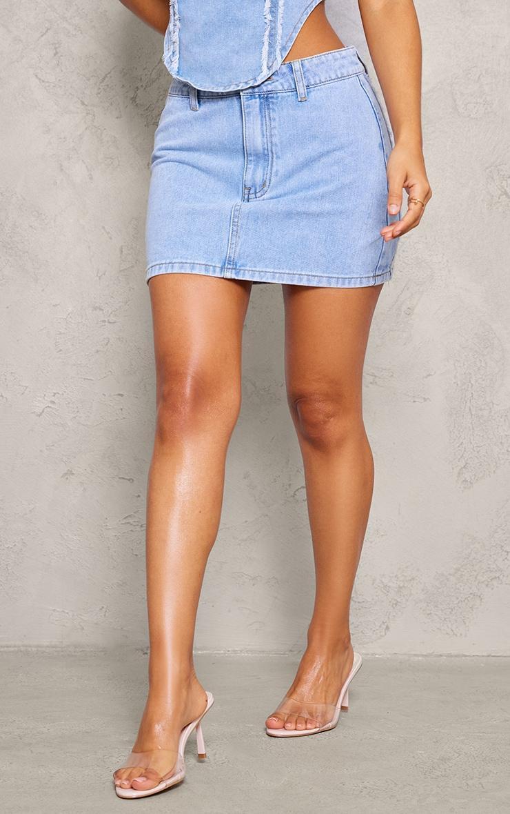 Petite Light Blue Denim Embroidered Mini Skirt Product Image