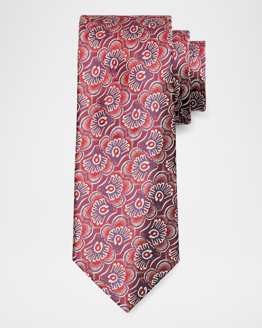 Mens Abstract Feather-Print Silk Tie Product Image