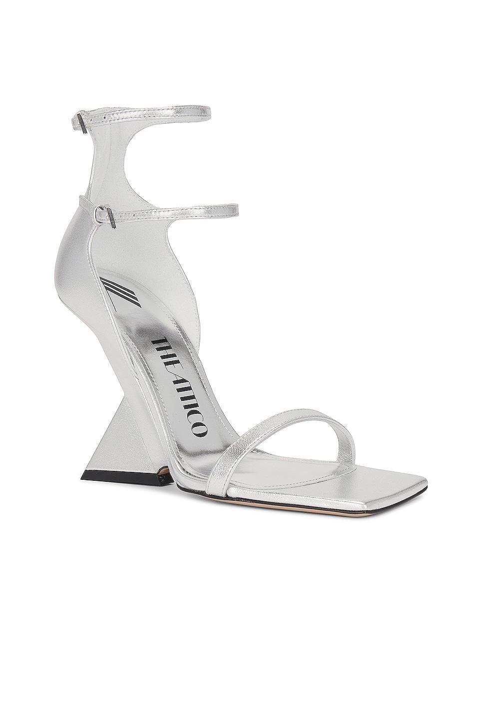 THE ATTICO Grace Ankle Strap Sandal in Silver - Metallic Silver. Size 38.5 (also in 36, 37, 38, 39, 40, 41). Product Image