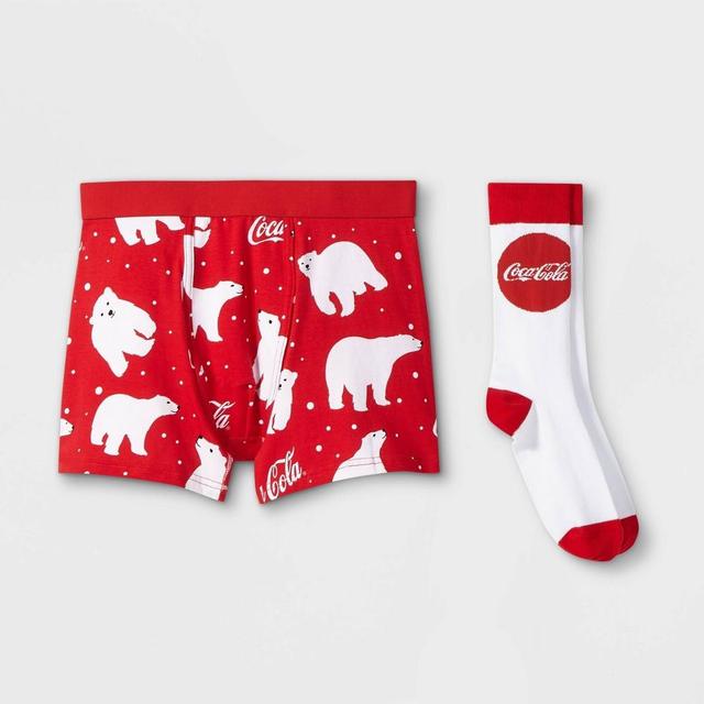 Mens Holiday Coca Cola Polar Bears Boxer Briefs & Socks Set - White/Red S Product Image