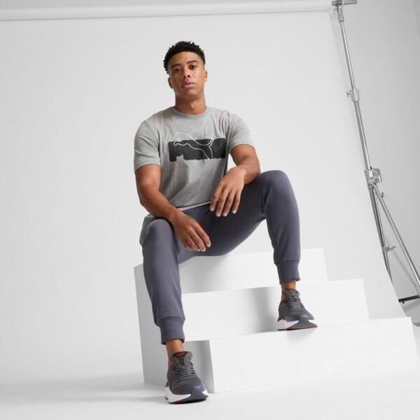 PUMA ESS+ Logo Lab Holiday Men's T-Shirt in Medium Grey Heather Product Image