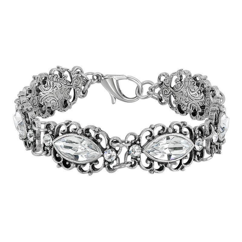 1928 Silver Tone Simulated Crystal Filigree Bracelet, Womens, Clear Product Image