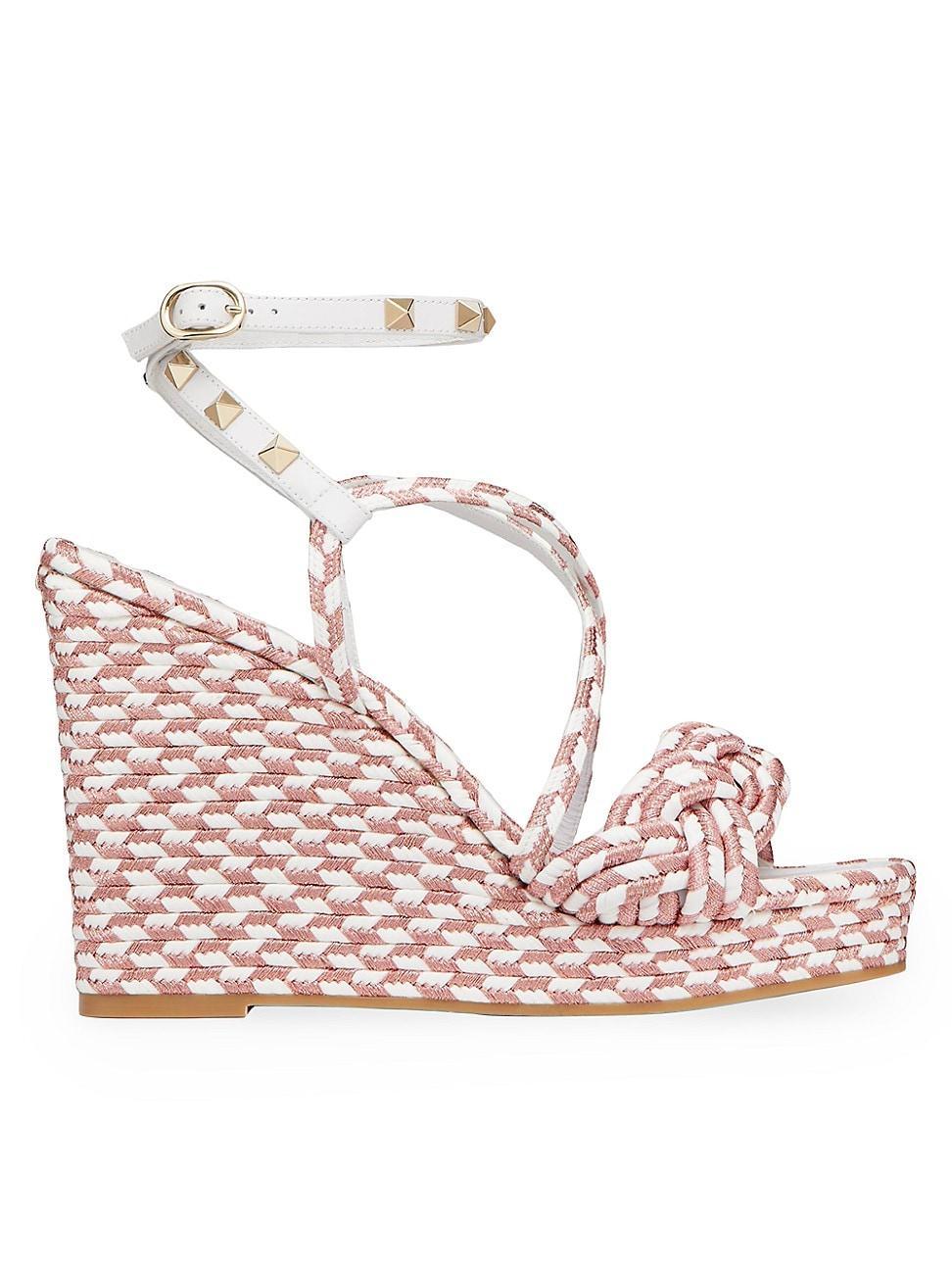 Womens Rockstud Silk Torchon Wedge Sandals Product Image