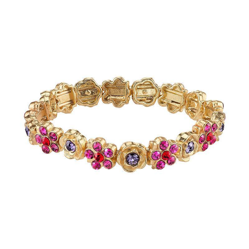 1928 Simulated Crystal Floral Stretch Bracelet, Womens Pink Purple Red Product Image