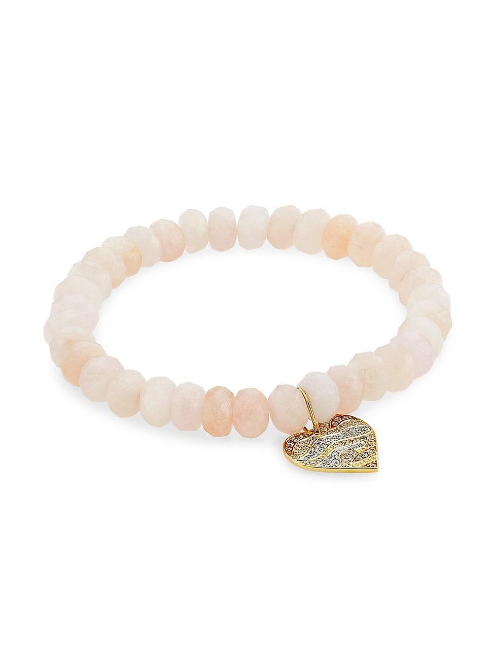 Womens 14K Yellow Gold, Mystic Pink Moonstone & 9 TCW Diamond Beaded Stretch Bracelet Product Image