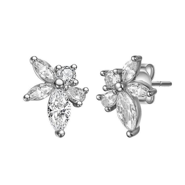 Stella Valentino Sterling Silver Lab Created Moissanite Leaf Cluster Stud Earrings, Womens Product Image