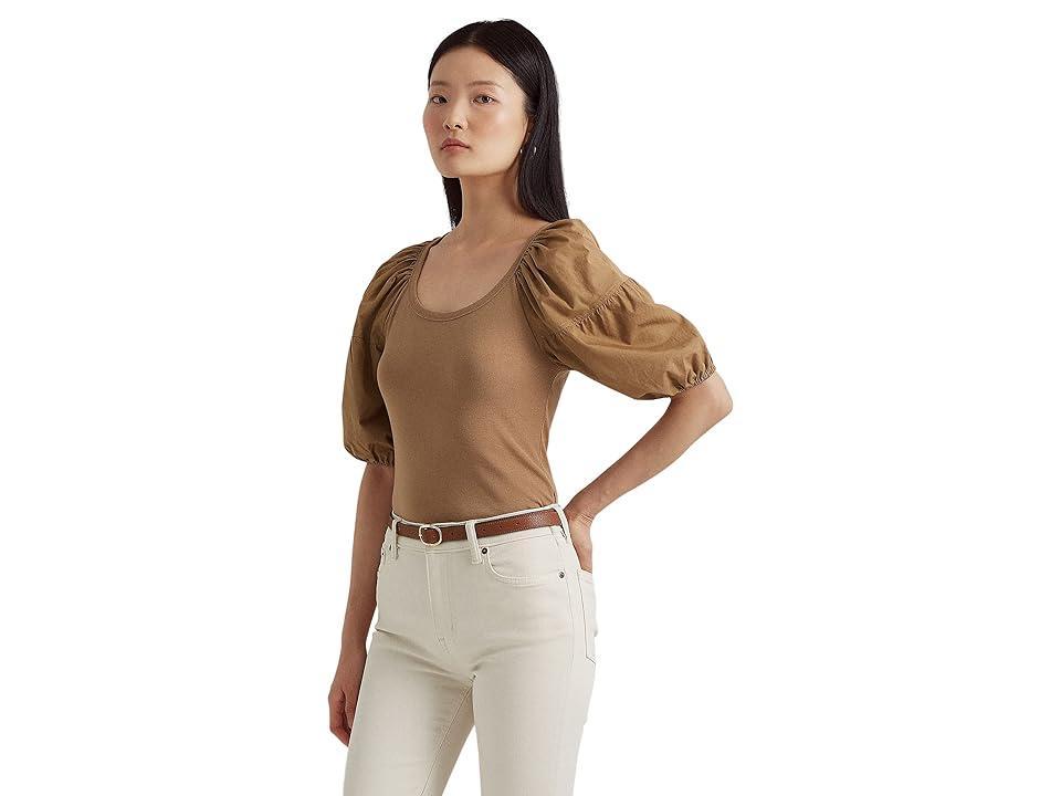 Lauren Ralph Lauren Women's Stretch Cotton Puff Sleeve T-Shirt, Tan, Xs Product Image