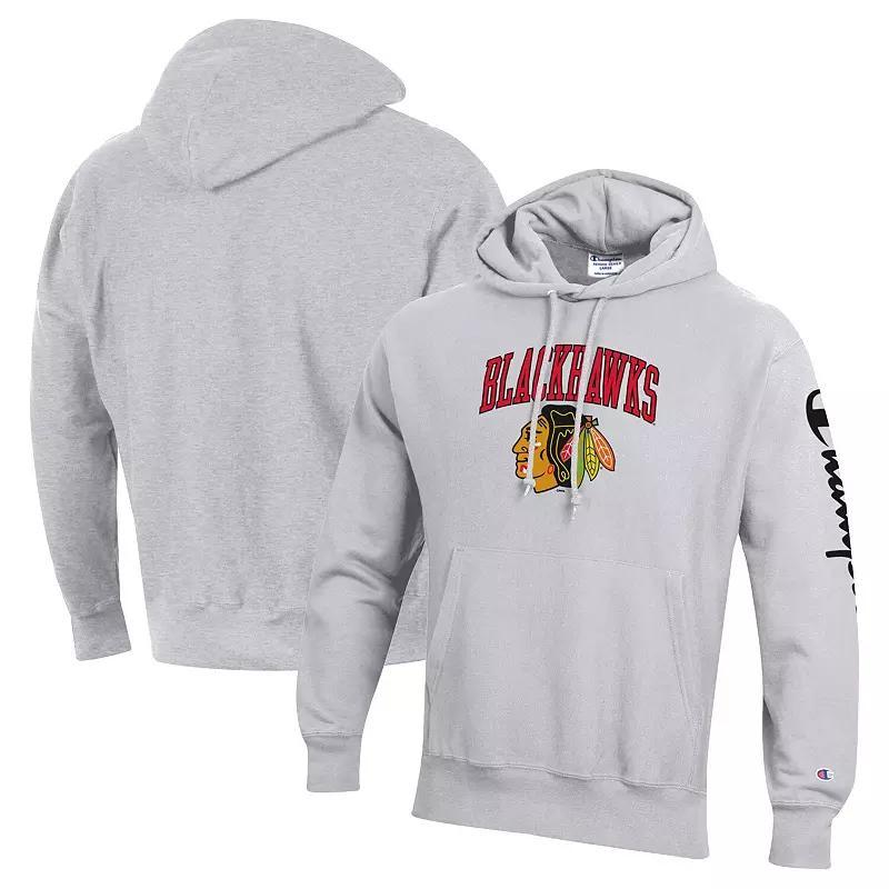 Mens Champion Heather Gray Chicago Blackhawks Reverse Weave Pullover Hoodie Product Image