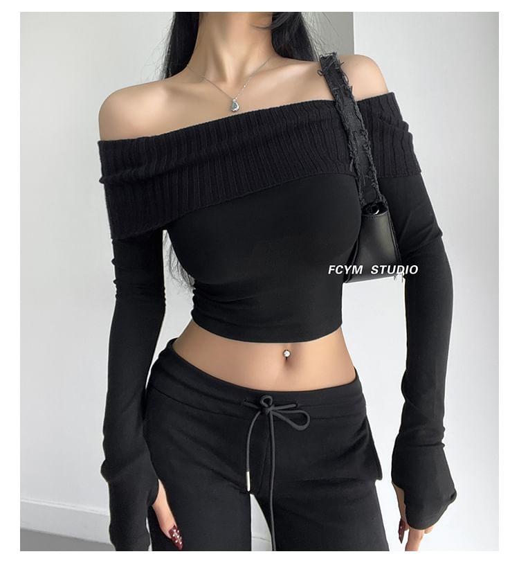 Flip-Over Off-Shoulder Crop Tee Product Image