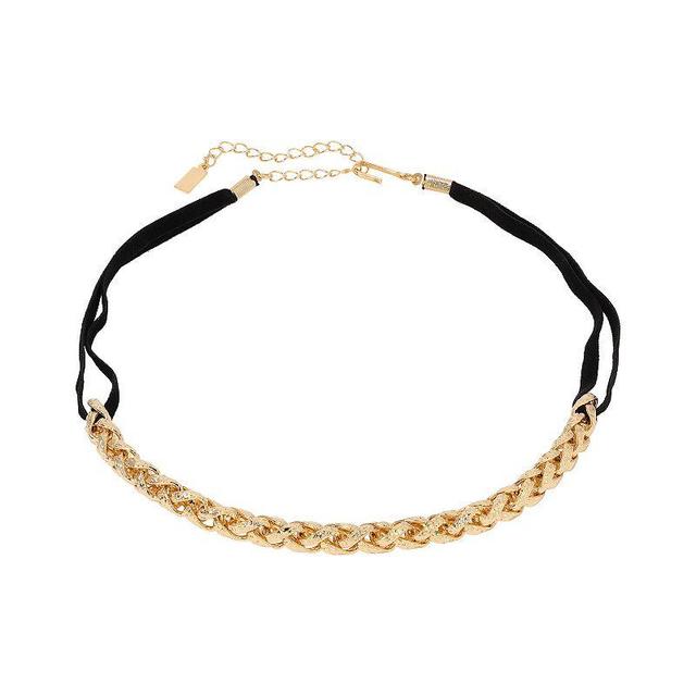 1928 Gold Tone Wheat Chain Black Velvet Necklace, Womens Product Image