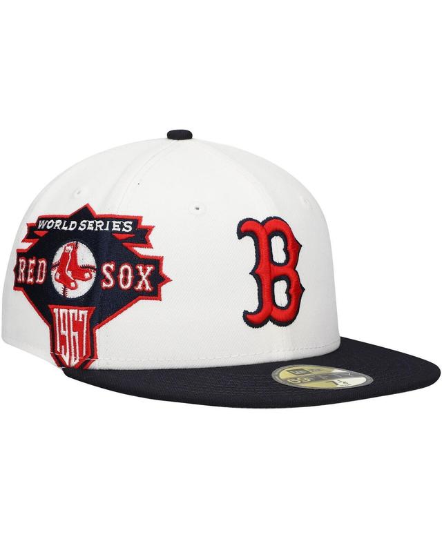 New Era Mens White Boston Red Sox Major Sidepatch 59FIFTY Fitted Hat - White, Navy Product Image