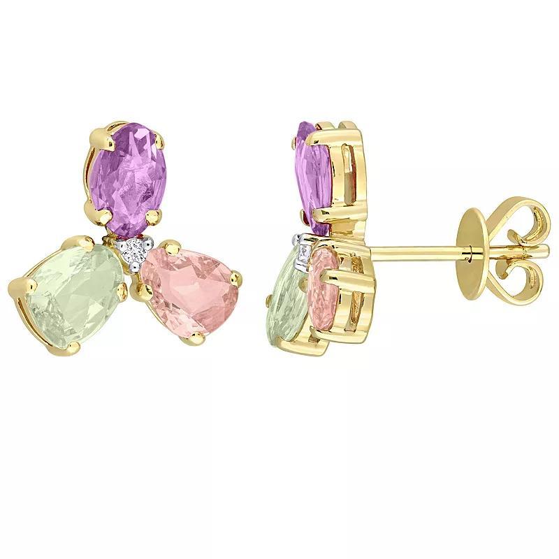 Stella Grace 14k Gold Multi-Color Sapphire & Diamond Accent 3-Stone Stud Earrings, Womens Product Image