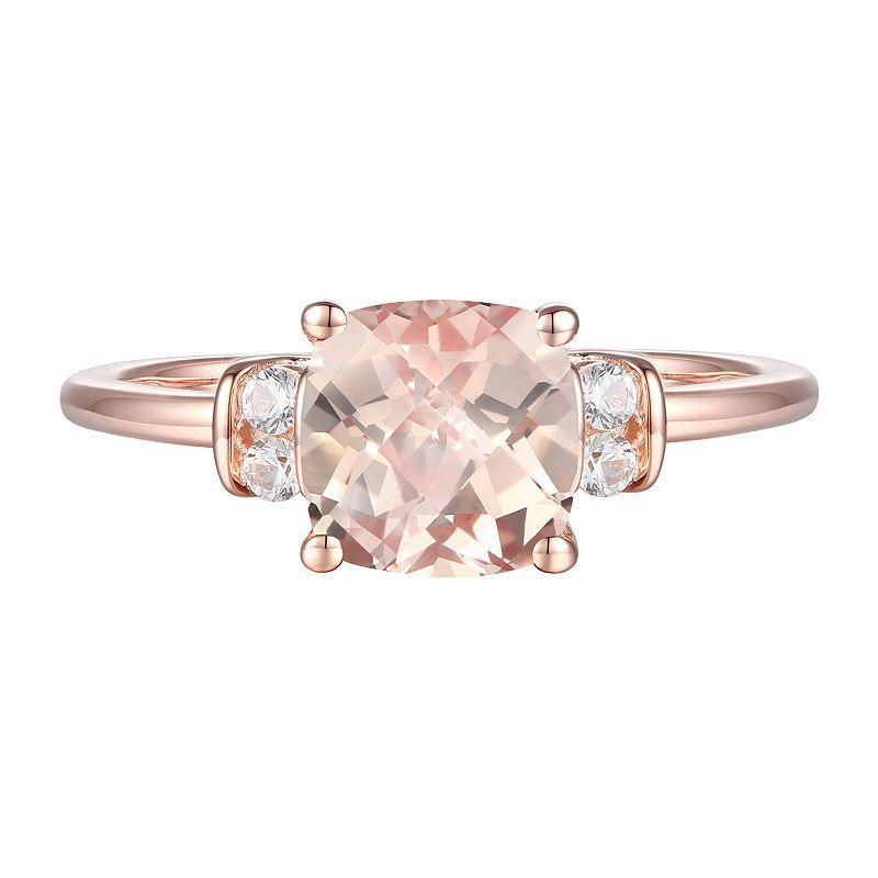 14k Rose Gold Over Silver Lab-Created Morganite, Lab-Created White Sapphire Solitaire Ring, Womens Pink Product Image