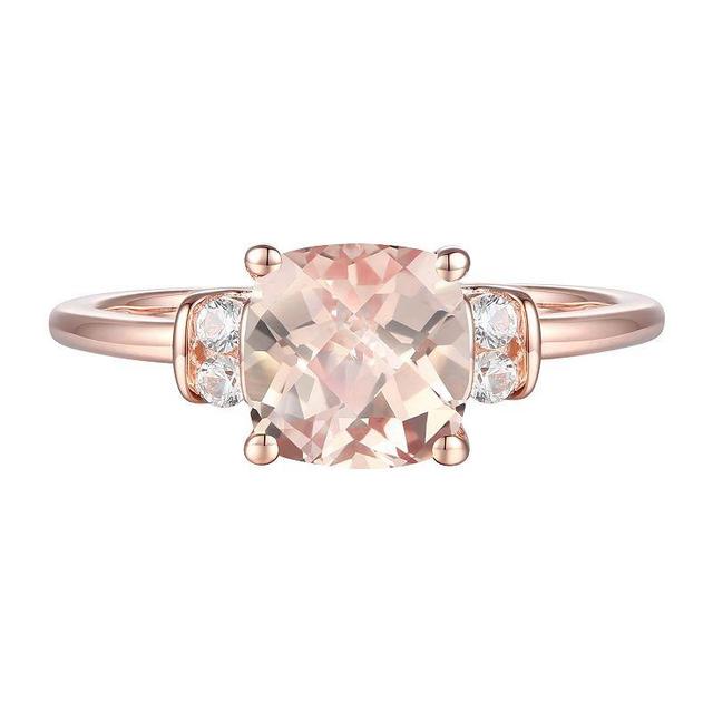 14k Rose Gold Over Silver Lab-Created Morganite, Lab-Created White Sapphire Solitaire Ring, Womens Product Image