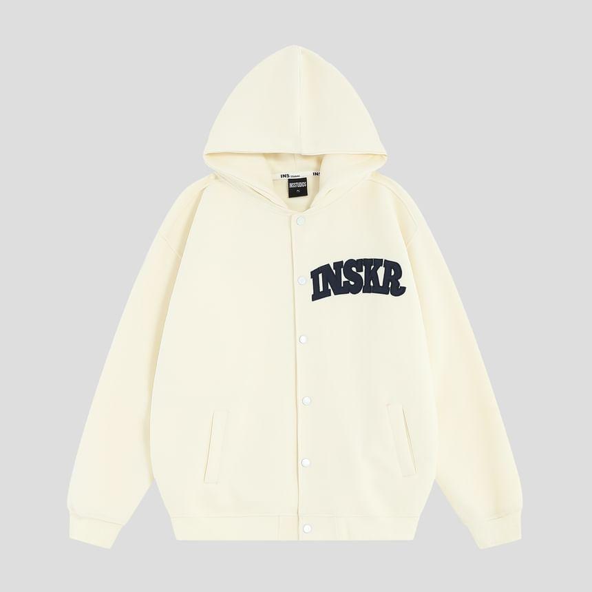 Hooded Lettering Button-Up Jacket Product Image