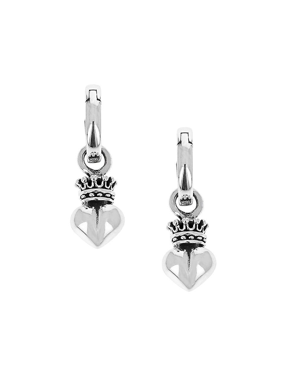 Mens Crowned Hearts Hinged Sterling Silver Hoops Product Image