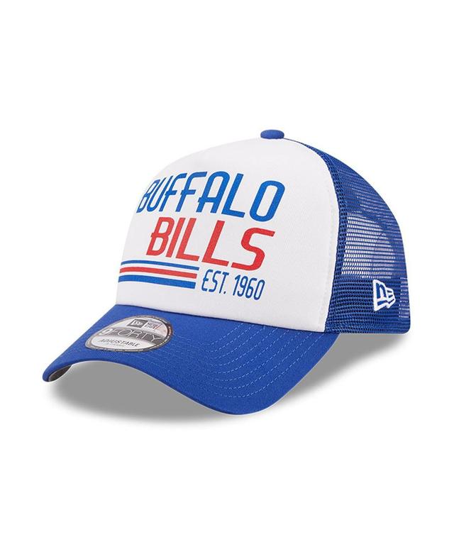 Mens New Era White Buffalo Bills Stacked A-Frame Trucker 9FORTY Adjustable Hat - White Product Image