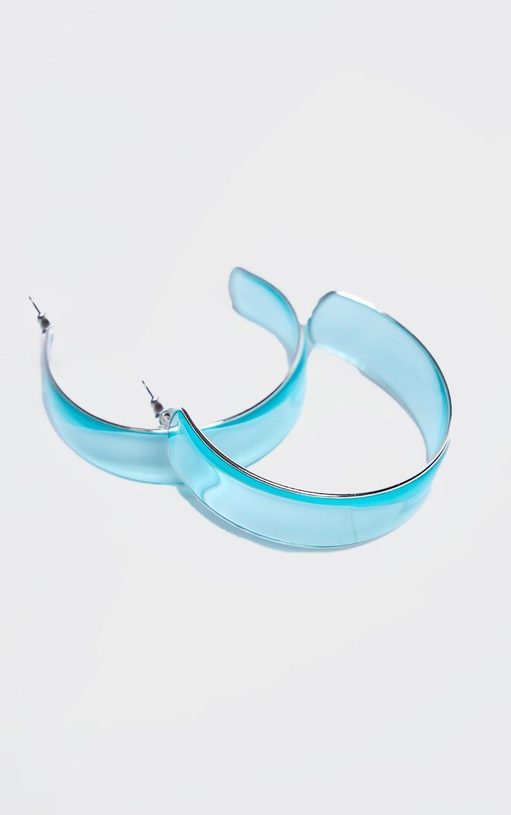 Blue Silver Trim Clear Hoop Earrings Product Image