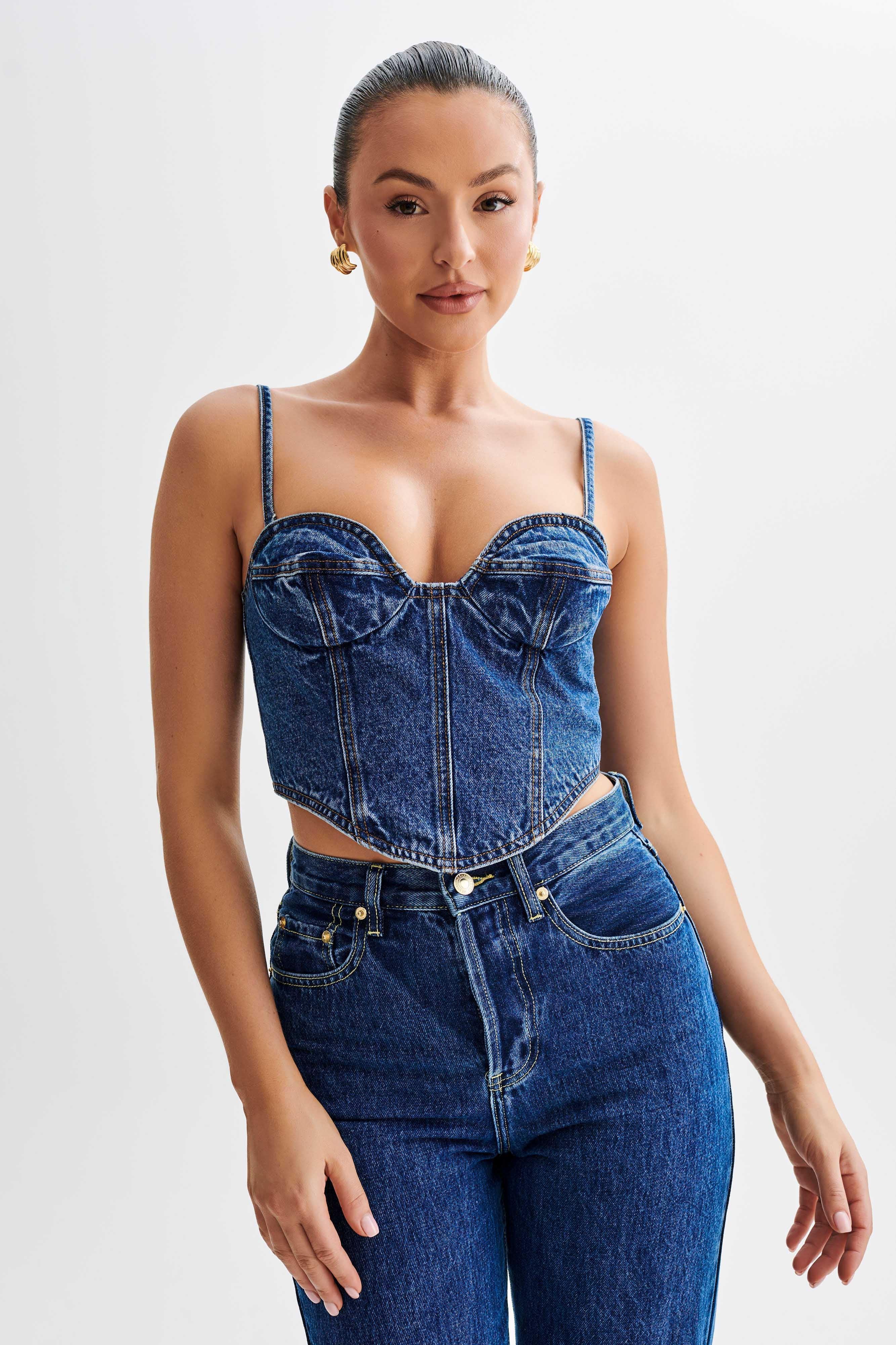 Lana Denim Cupped Corset Top - Dark Blue product image