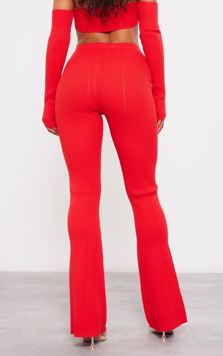 Red Rib Knit Flared Pants Product Image