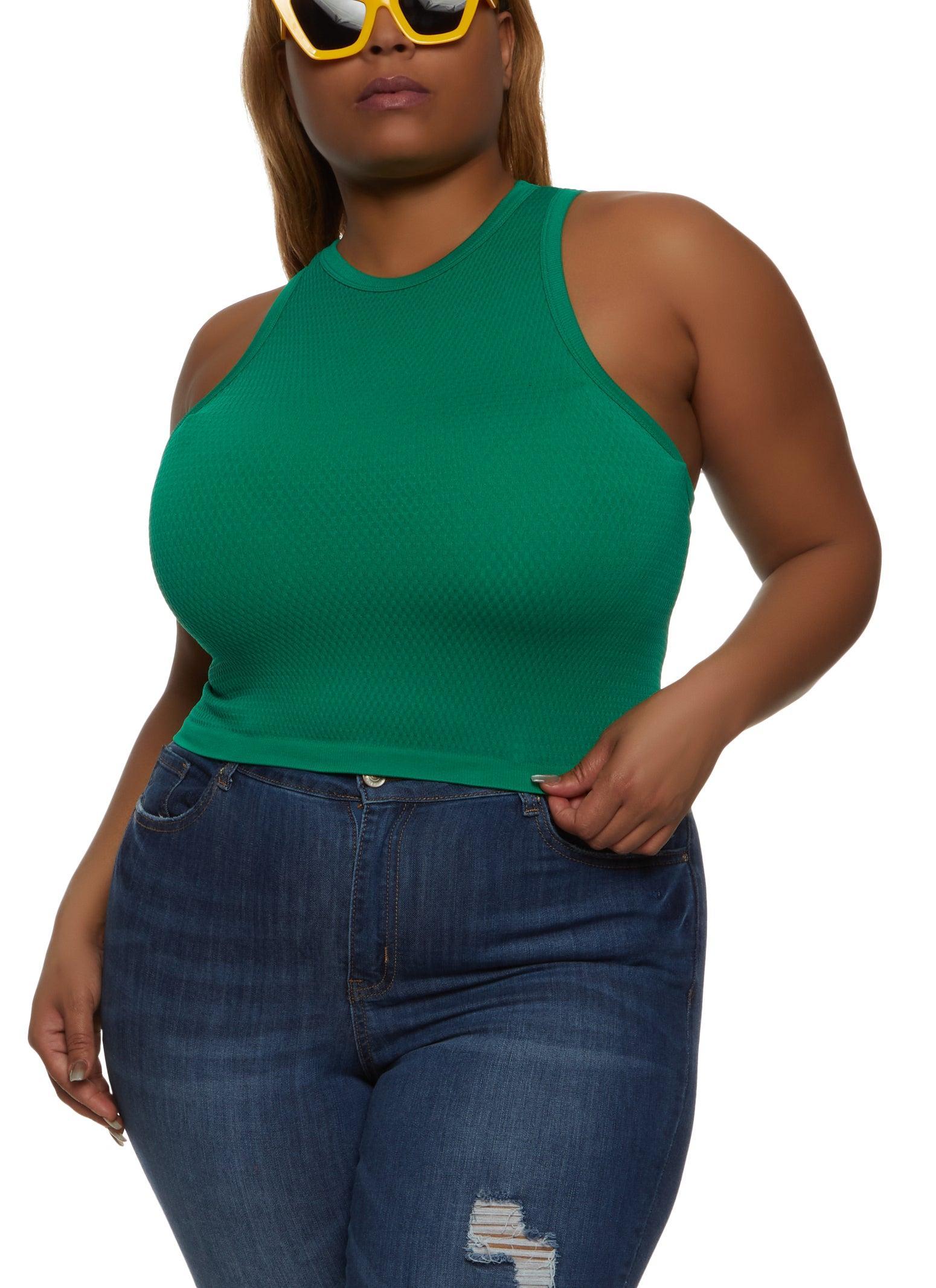 Womens Plus Size Textured Knit Racerback Tank Top Product Image