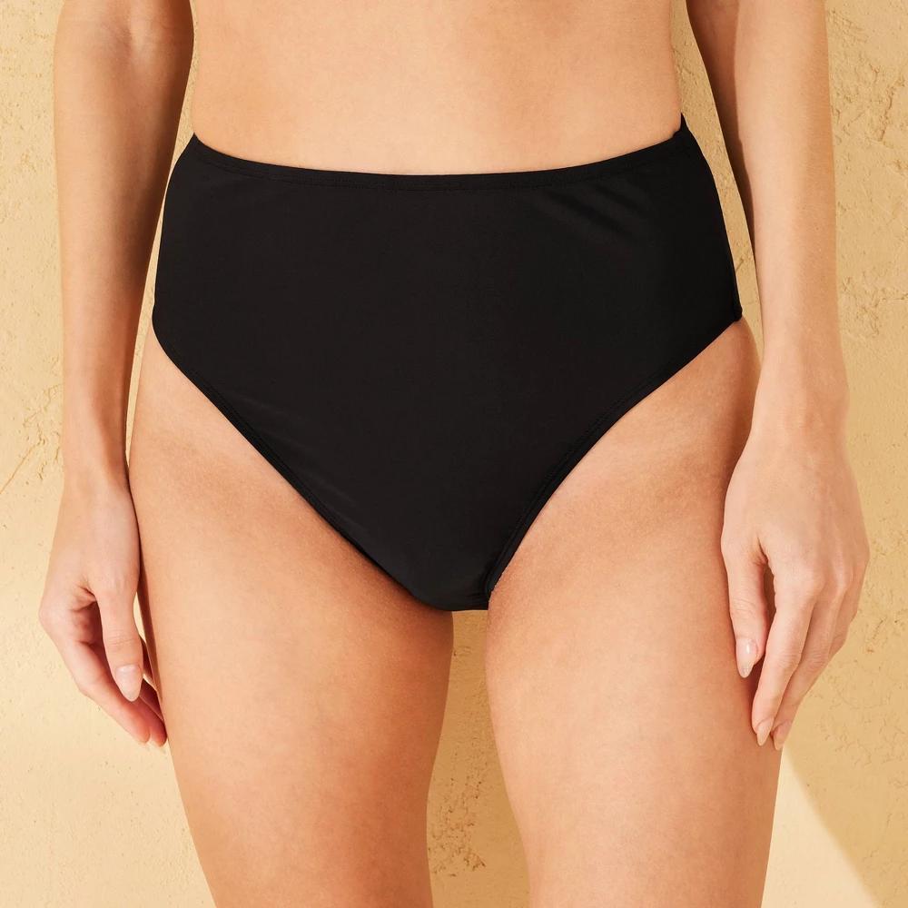 Womens High Waist High Leg Extra Cheeky Bikini Bottom - Shade & Shore Black Product Image