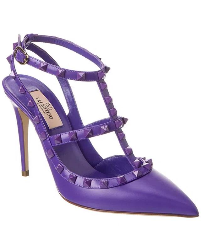 Rockstud Caged 65 Leather Ankle Strap Pump In Purple Product Image