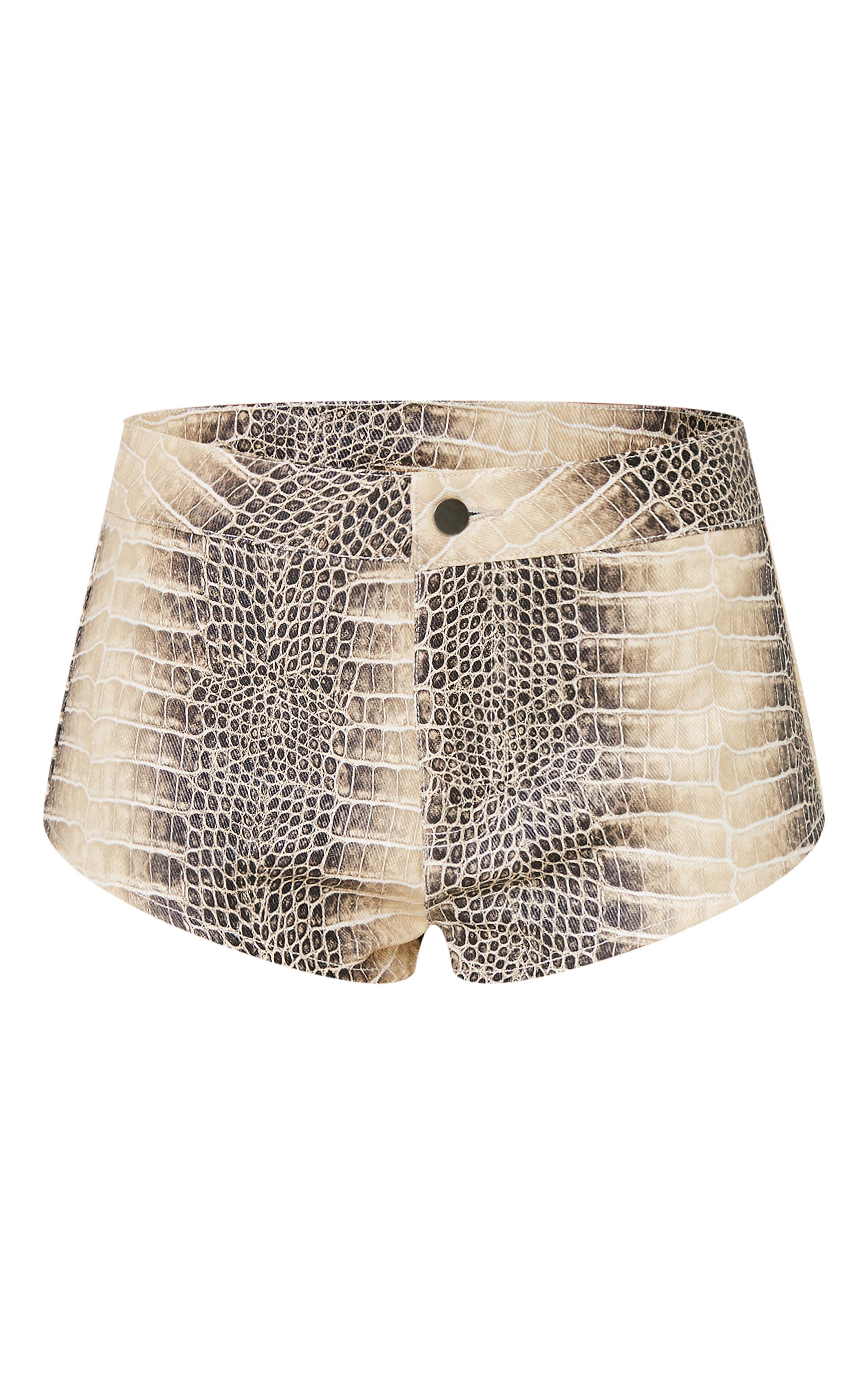 Petite Snake Print Faux Leather Hot Pants Product Image