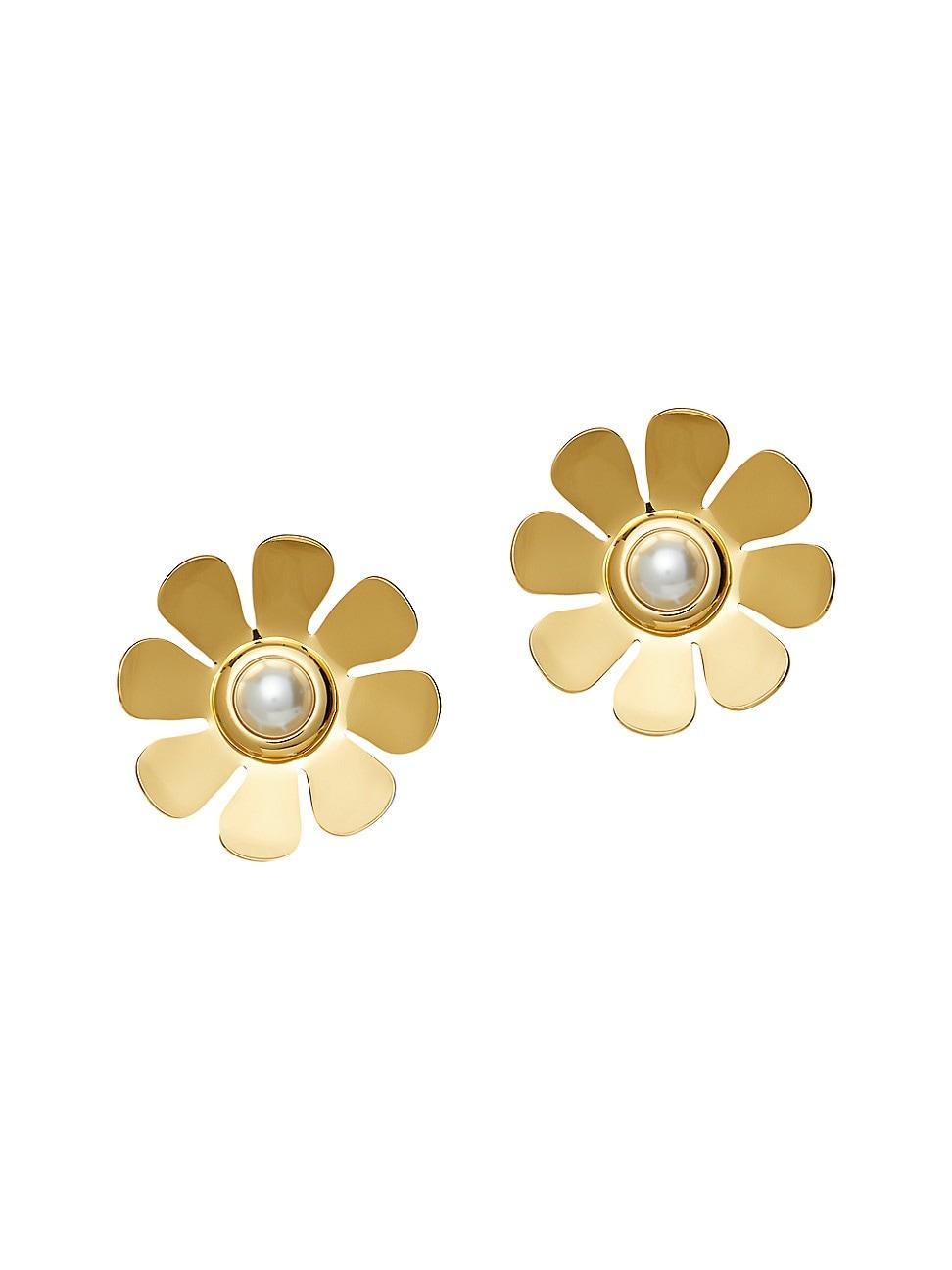 Womens Daisy 14K Gold-Plated & Faux Pearl Button Earrings Product Image