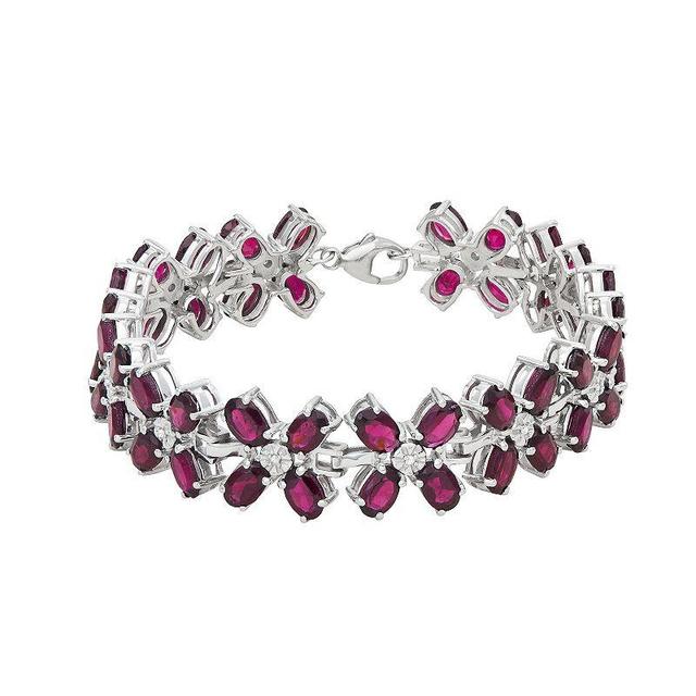 Jewelexcess Sterling Silver Genuine Garnet & Diamond Accent Floral Bracelet, Womens Red Product Image