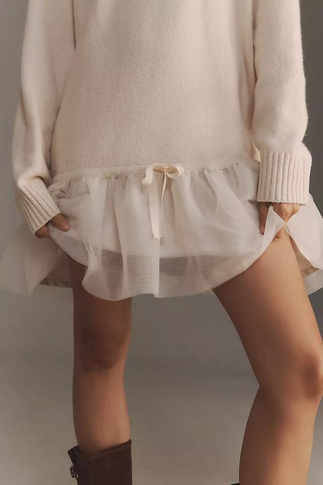 By Anthropologie Long-Sleeve Turtleneck Tulle Twofer Mini Dress Product Image