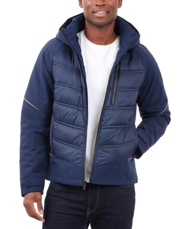 Michael Kors Mens Mixed-Media Full-Zip Hooded Jacket Product Image