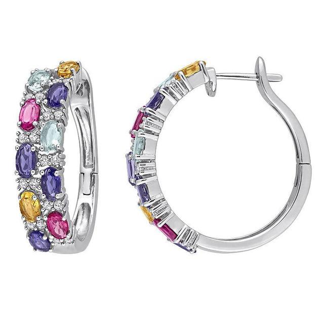 Stella Grace Sterling Silver Multi Gemstone Hoop Earrings, Womens Product Image