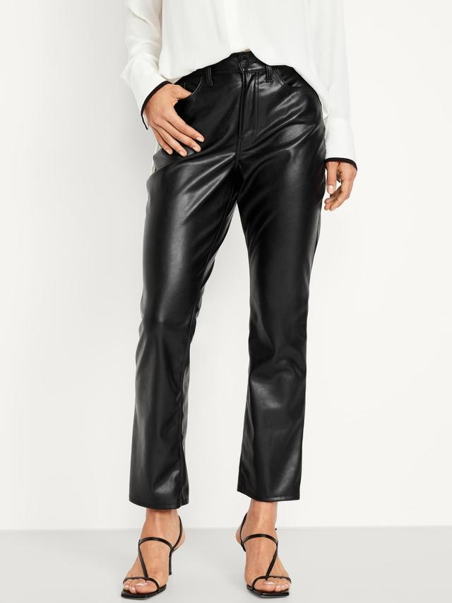 High-Waisted Faux-Leather Boot-Cut Ankle Pants for Women Product Image