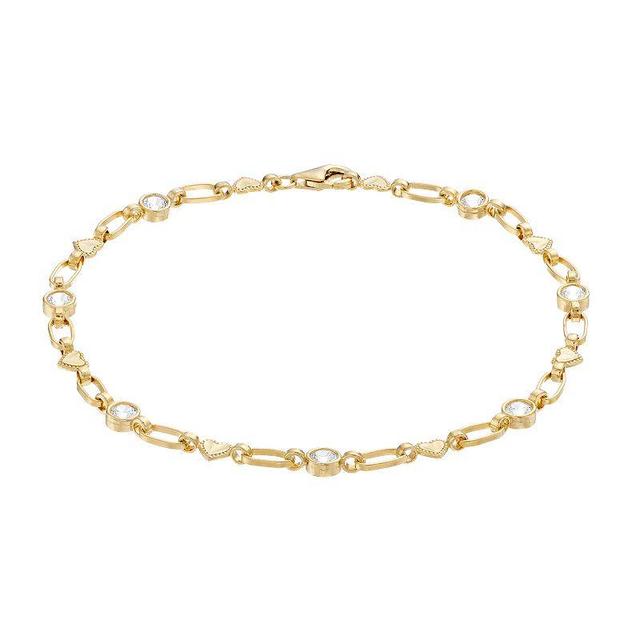 Kristen Kesho Sterling Silver Lab-Created White Sapphire Heart Link Bracelet, Womens Gold Tone Product Image