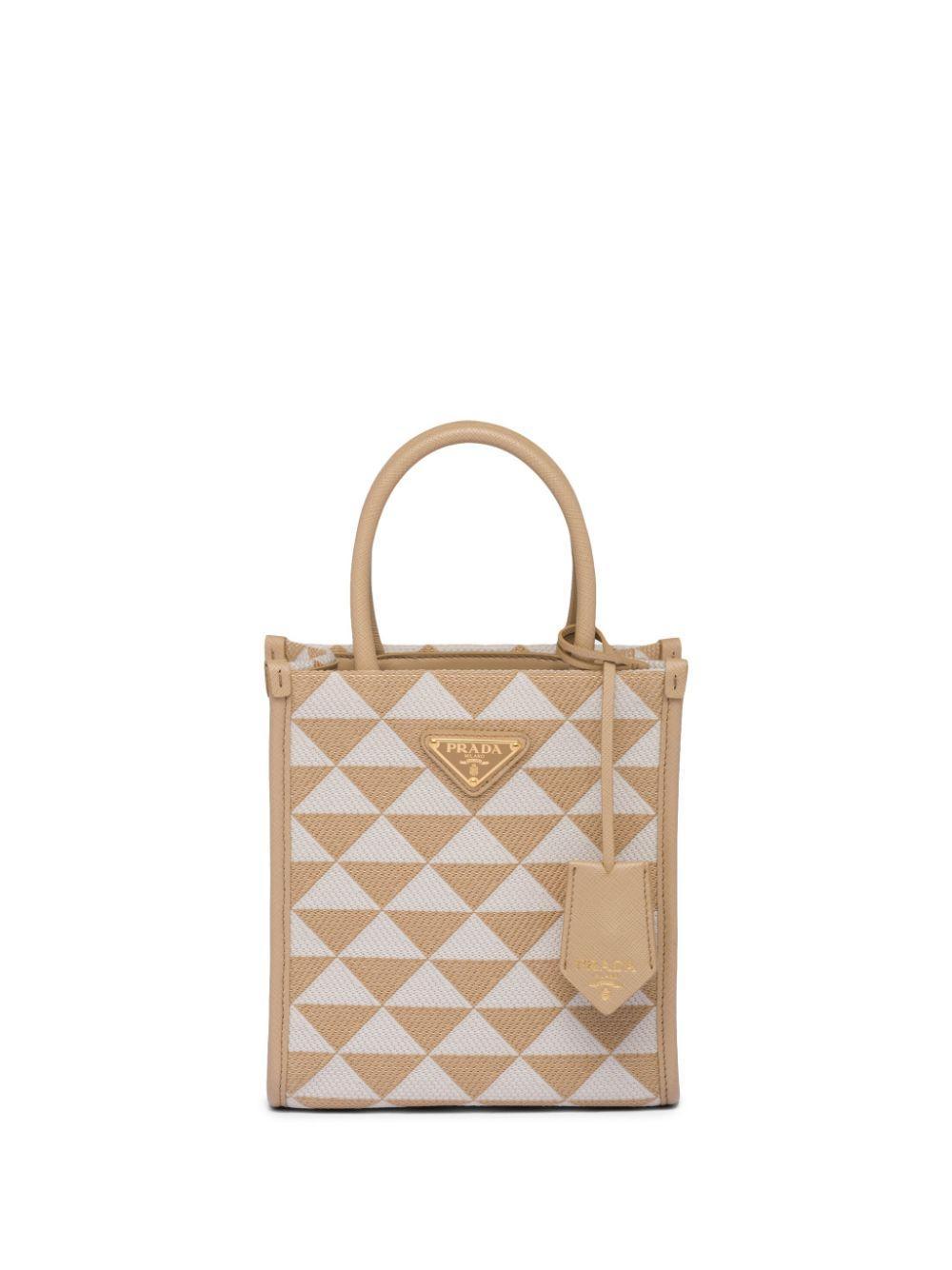 PRADA Symbole Embroidered Fabric Mini Bag In Beige Product Image