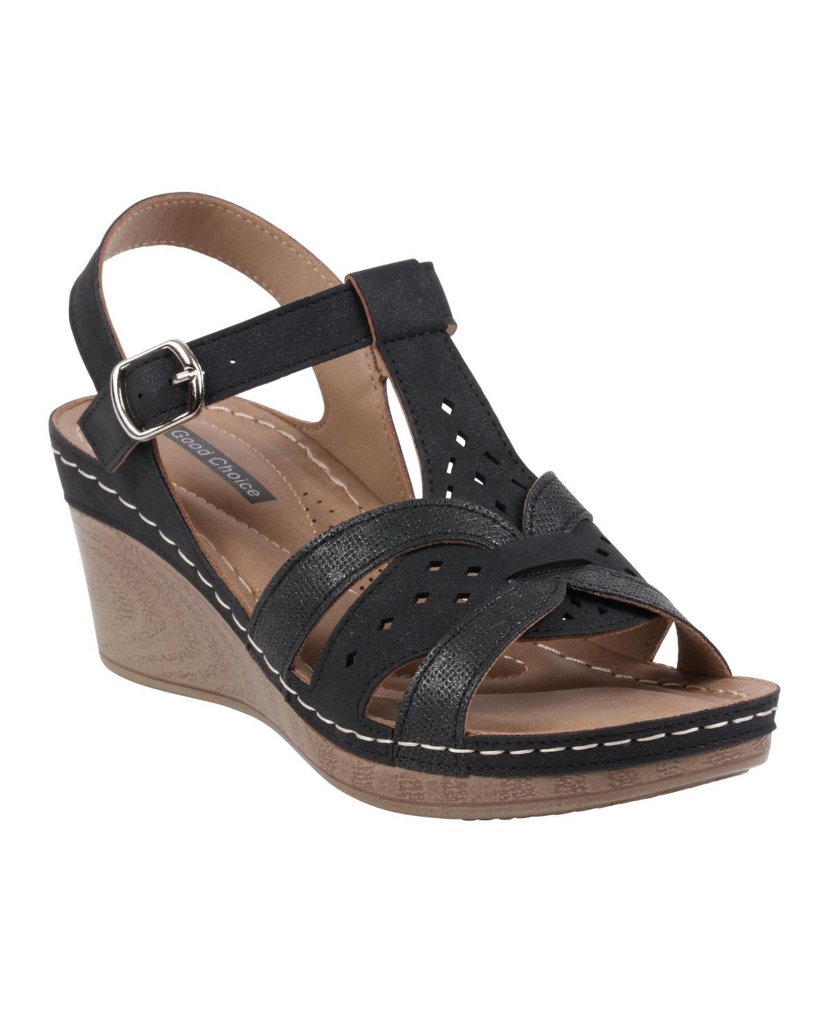 Gc Shoes Womens Darry Perforated T-Strap Slingback Wedge Sandals Product Image