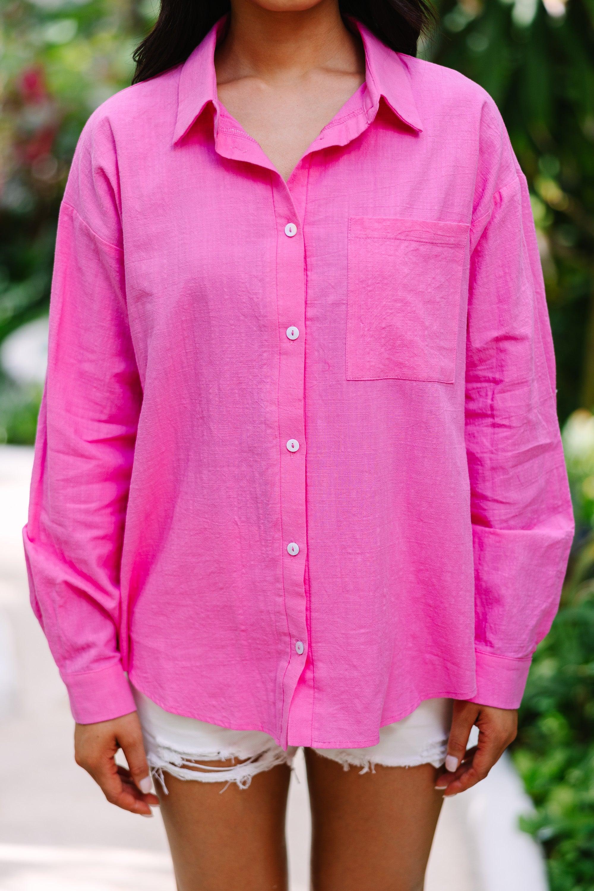 Keep You Posted Hot Pink Button Down Top Female Product Image