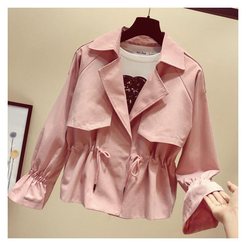 Flared-Cuff Plain Drawstring Jacket Product Image