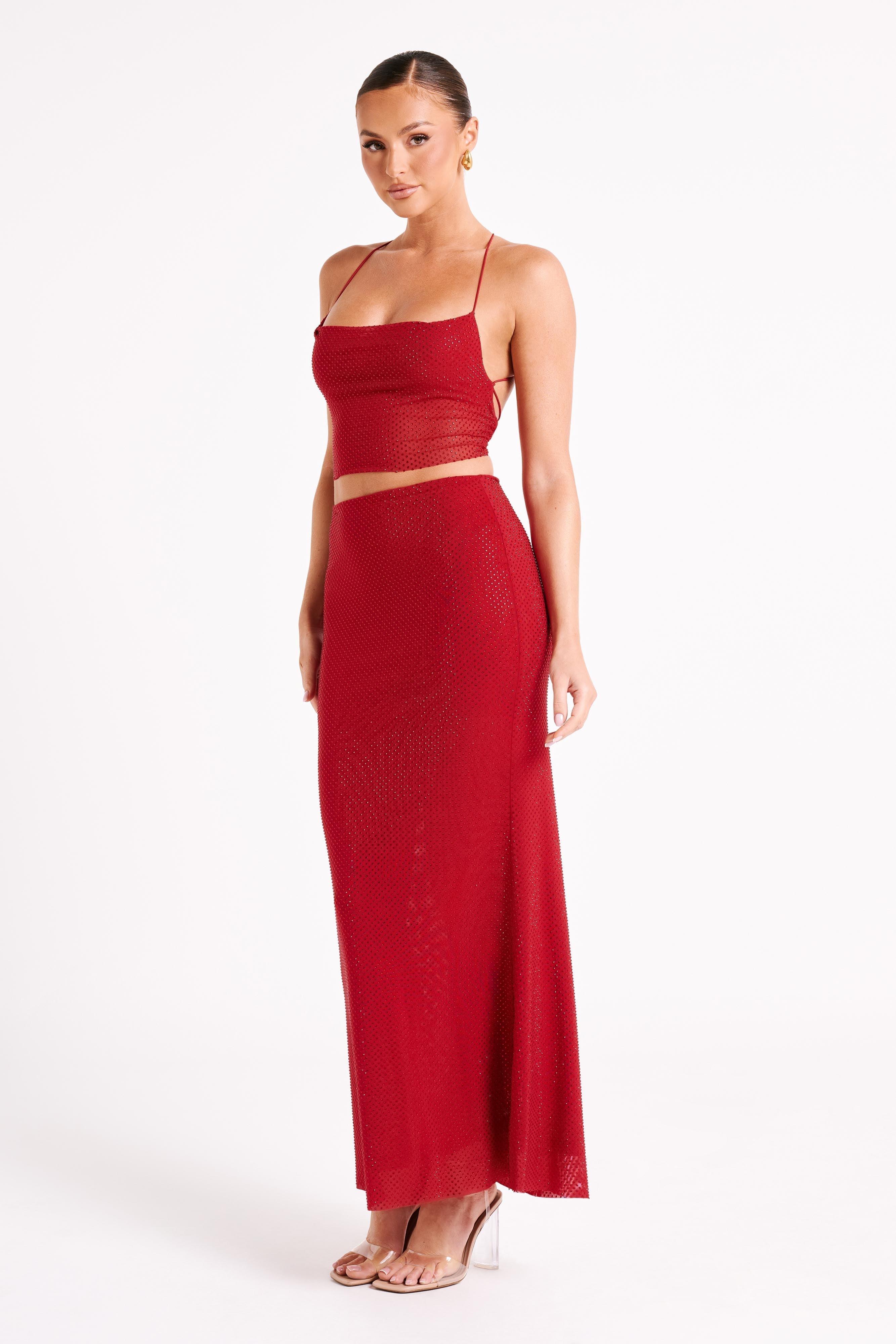 Erika Diamante Maxi Skirt - Vermilion Red Product Image