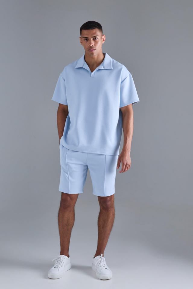 Oversized Revere Scuba Polo & Short Set | boohooMAN USA Product Image