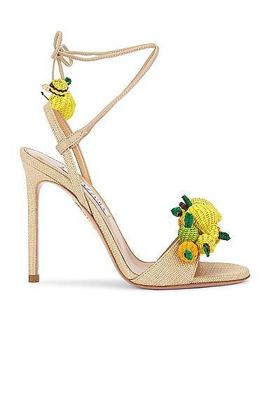 Aquazzura Citrus Punch 105 Sandal in Lino - Nude. Size 36 (also in 36.5, 37, 37.5, 38, 38.5, 39, 39.5, 41). Product Image