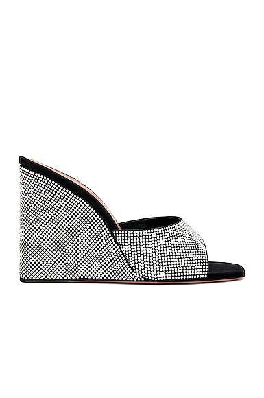 AMINA MUADDI Lupita Suede Crystal Wedge in Black Product Image