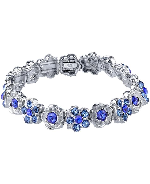 1928 Simulated Crystal Floral Stretch Bracelet, Womens Blue Product Image