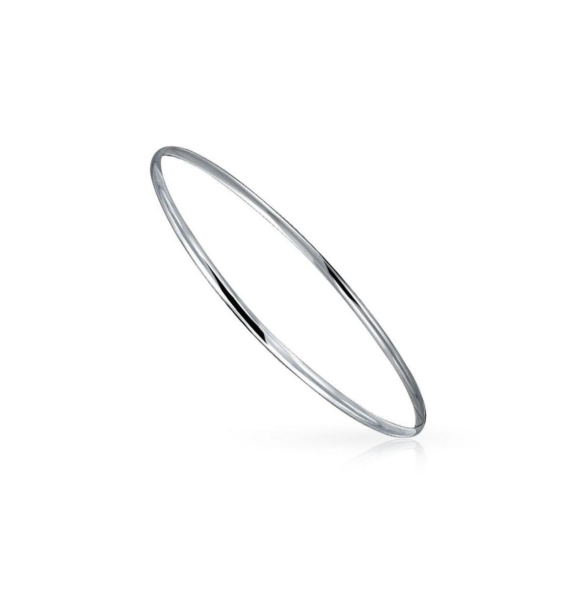 Bling Jewelry Plain Simple Dome Edge Layering Stacking Thin 2MM Shinny .925 Sterling Silver Bangle Bracelet For Women Teen Product Image