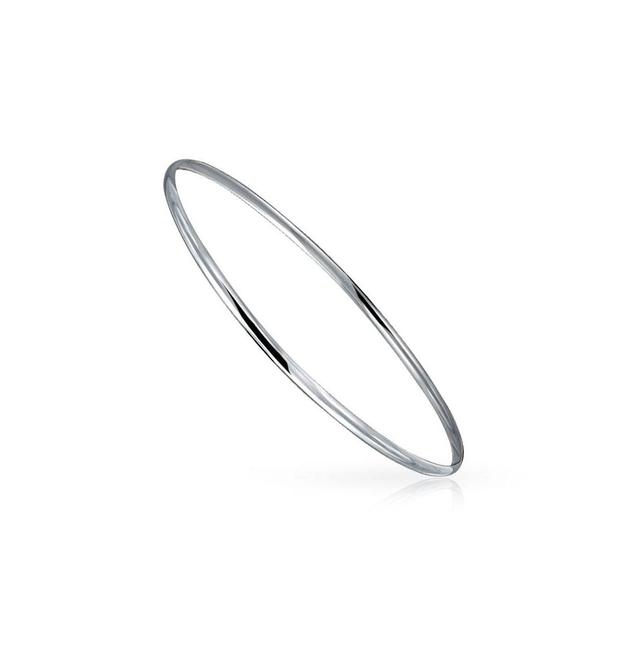 Bling Jewelry Plain Simple Dome Edge Layering Stacking Thin 2MM Shinny .925 Sterling Silver Bangle Bracelet For Women Teen Product Image