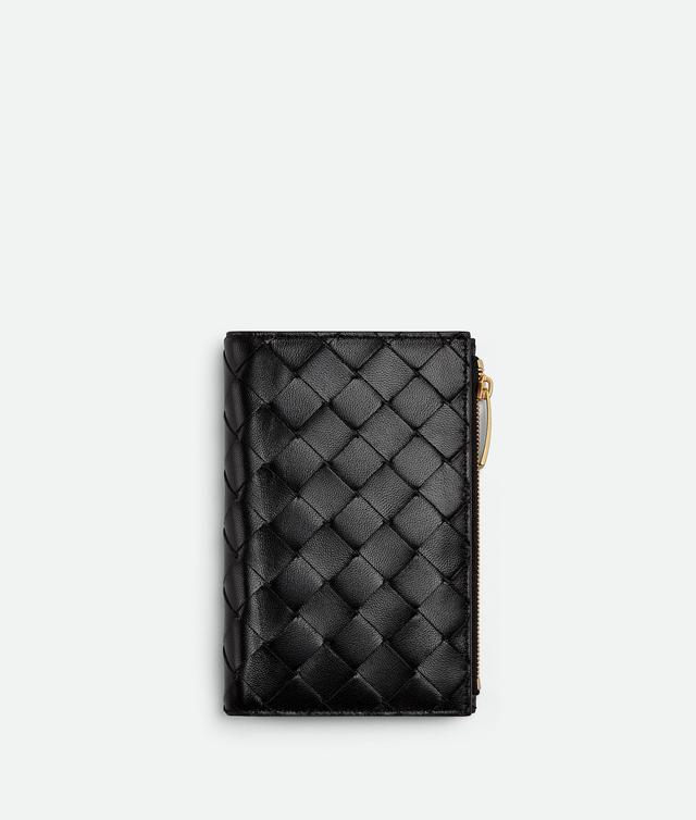 Women's Medium Intrecciato Bi-Fold Zip Wallet in Black Product Image